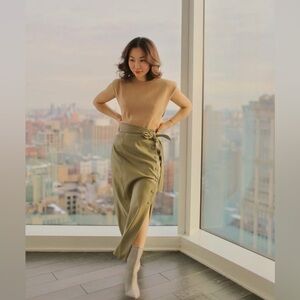 Zara green faux leather Button-Down Pencil Skirt